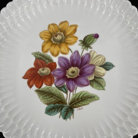 Spode Mansard Luncheon Bone China Floral Scalloped‎ Edge Plates Signed by Artist - Picture 6 of 16